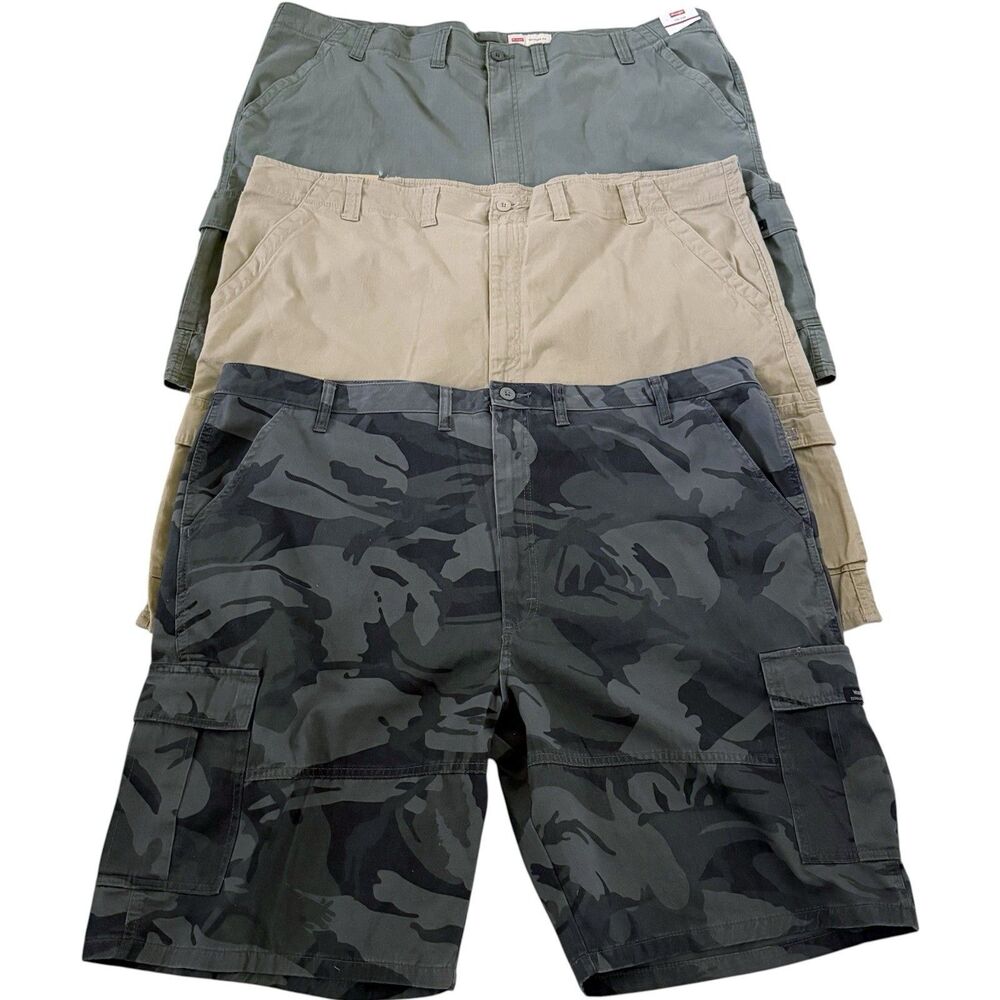 LOT/BUNDLE Men's Wrangler Size 50 Cargo Chino Shorts Cotton Camo Tan Green NEW